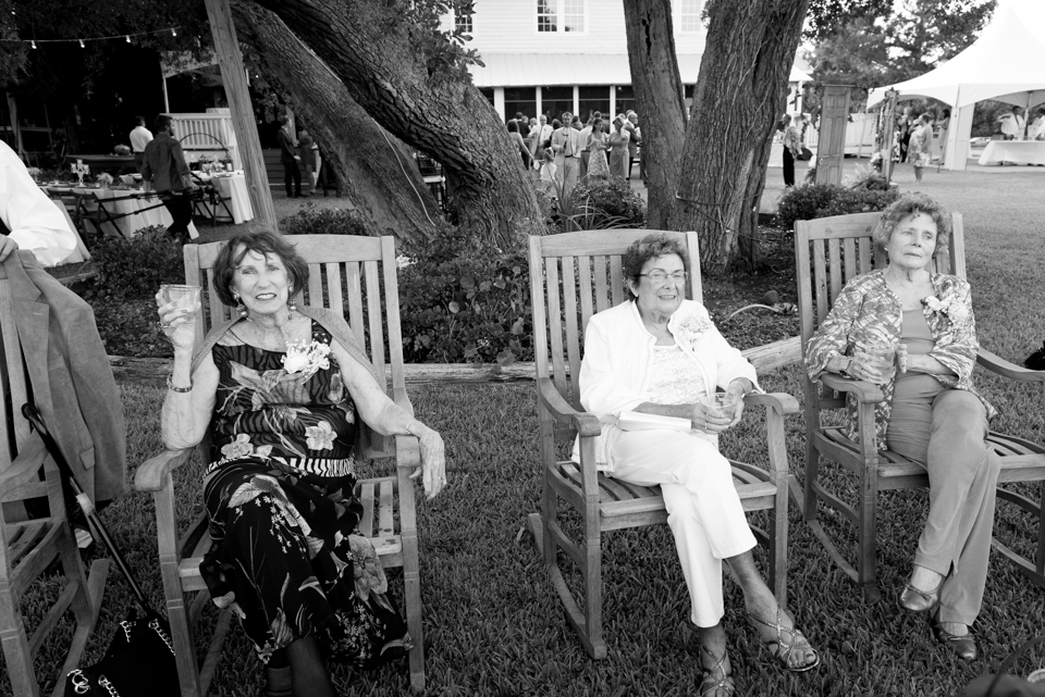 Grandmas in rocking chairs relaxing by the marsh