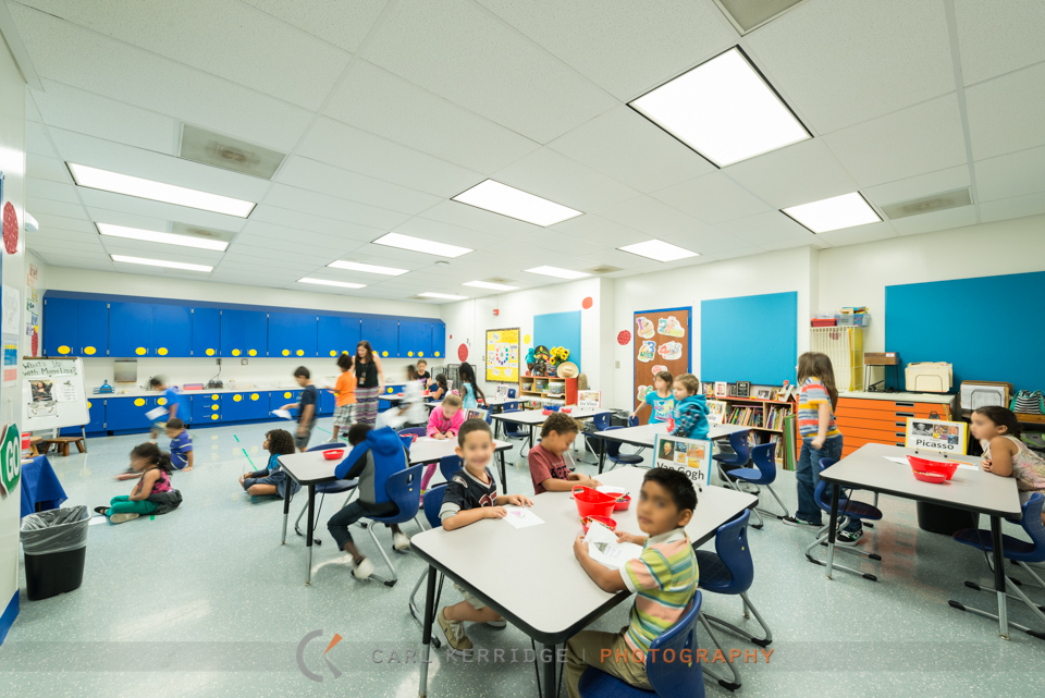 Commercial photography of a classroom interior design by e3 studios at Myrtle Beach Elementry School