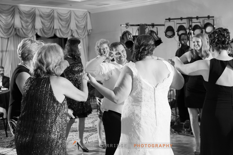 Myrtle Beach Wedding Photographer, Photojournalism, BW Wedding Image, Breakers Resort, Dancing groom, Party, Reception