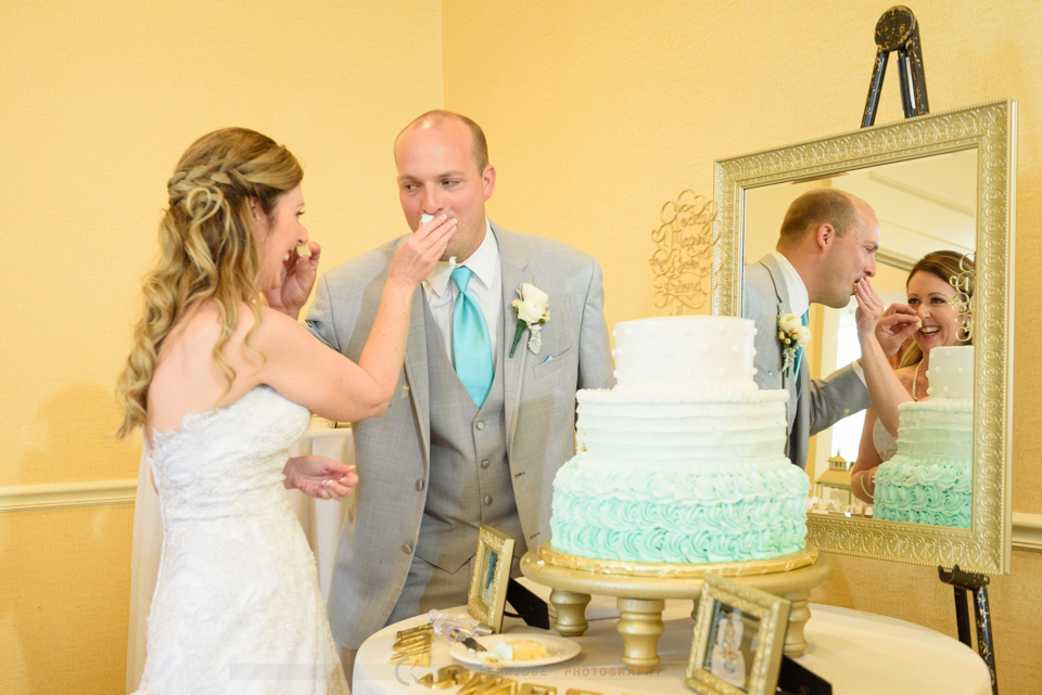 Wedding details, bride and groom cash smash reflected in mirror in myrtle beach