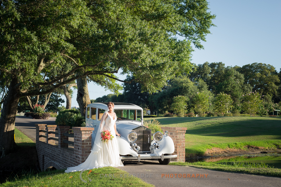 styled photo shoot with bridal portraits and a Rolls Royce at The Dunes Club in Myrtle Beach, South Carolina