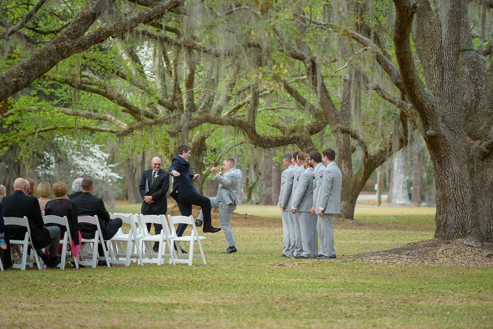 groomsman and groom dance during the Litchfield Wedding ceremony