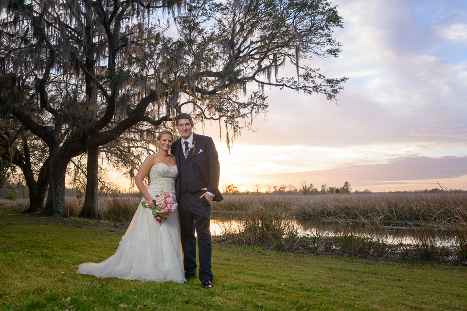 sunset portrait of bride and groom during Litchfield Wedding reception