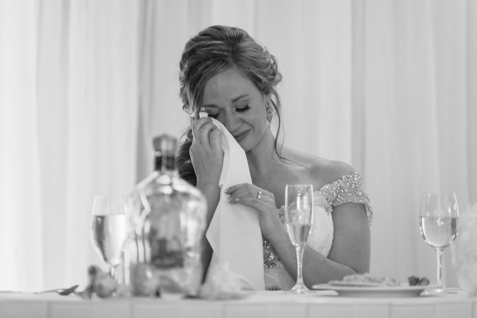bride tears up during the myrtle beach reception toasts